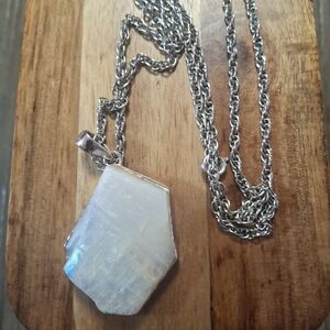 Moonstone Pendant (Sterling Silver) Necklace in White with Silver Chain